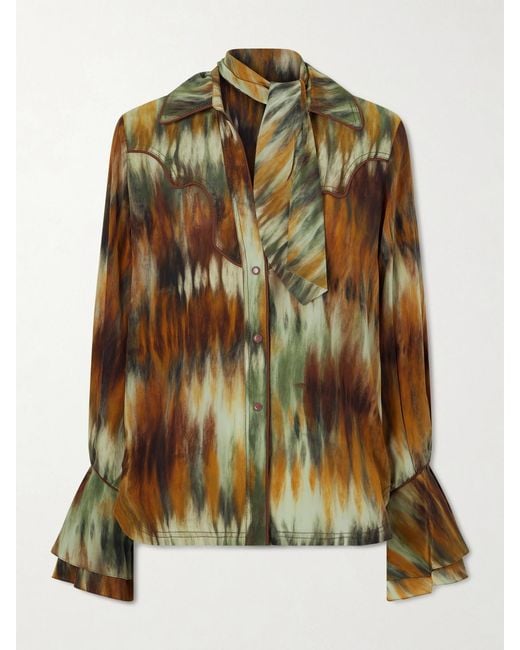 Johanna Ortiz Green Cabalgando Scarf-Detailed Silk Crepe De Chine Shirt