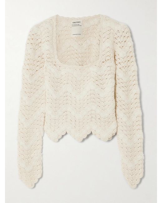Escvdo Natural Brisa Scalloped Crocheted Alpaca Top