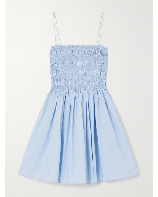 Matteau Blue Shirred Organic Cotton-Poplin Mini Dress
