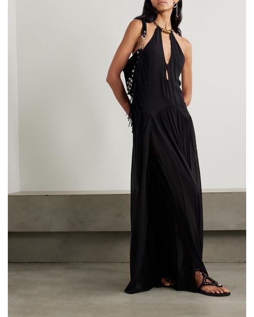 Isabel Marant Black Alviali Embellished Cutout Silk-Georgette Maxi Dress