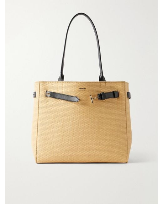 Tom Ford Natural Audrey Logo-Print Leather-Trimmed Raffia Tote