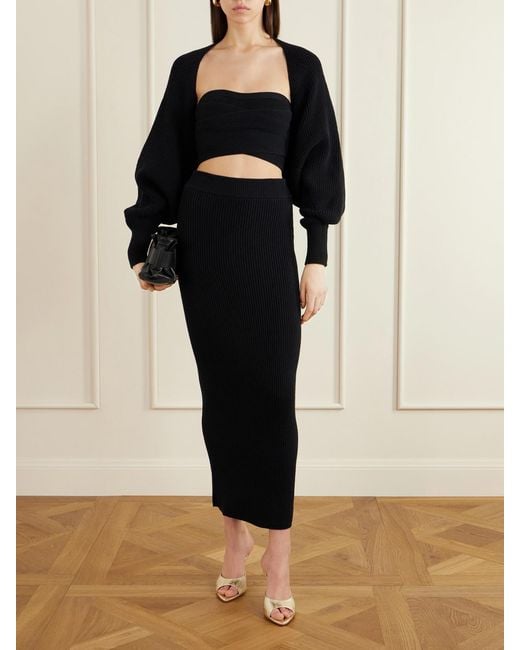 Balmain Black Strapless Ribbed-Knit Top