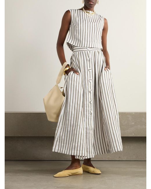 D'Estree White Richard Cropped Striped Woven Top