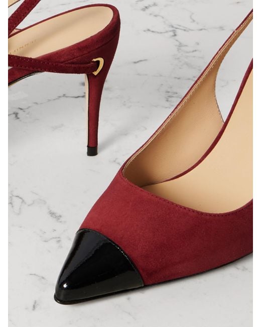JENNIFER CHAMANDI Pink Edoardo 85 Patent Leather-Trimmed Suede Slingback Pumps