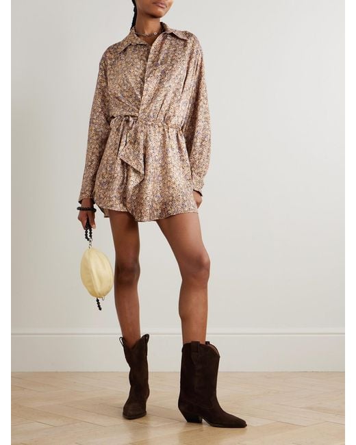 Isabel Marant Natural Harmony Floral-Print Satin-Jacquard Wrap Mini Shirt Dress