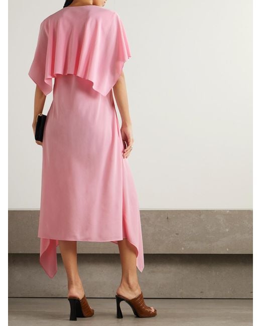 Stella McCartney Pink Asymmetric Draped Silk-Crepe Midi Dress