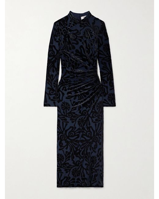 Sea Blue Alia Midikleid Aus Devoré-Samt