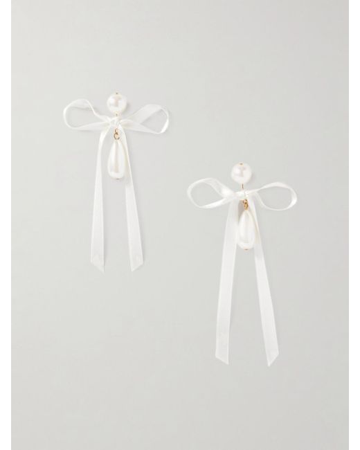 Jennifer Behr White Sylvie-Plated, Faux Pearl And Silk Earrings