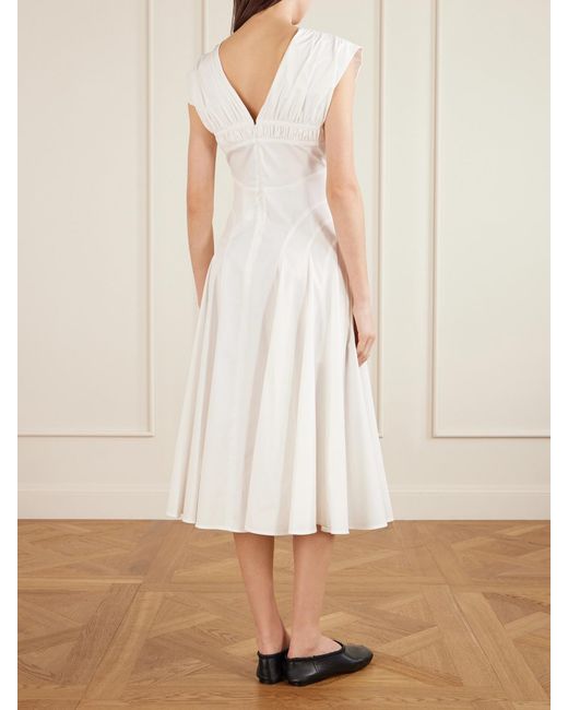 Proenza Schouler White Manoela Ruched Paneled Cotton-Blend Poplin Midi Dress