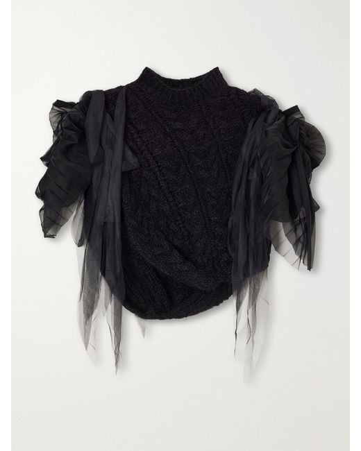 PAULINE DUJANCOURT Black Francisca Tulle-Trimmed Mohair-Blend Sweater