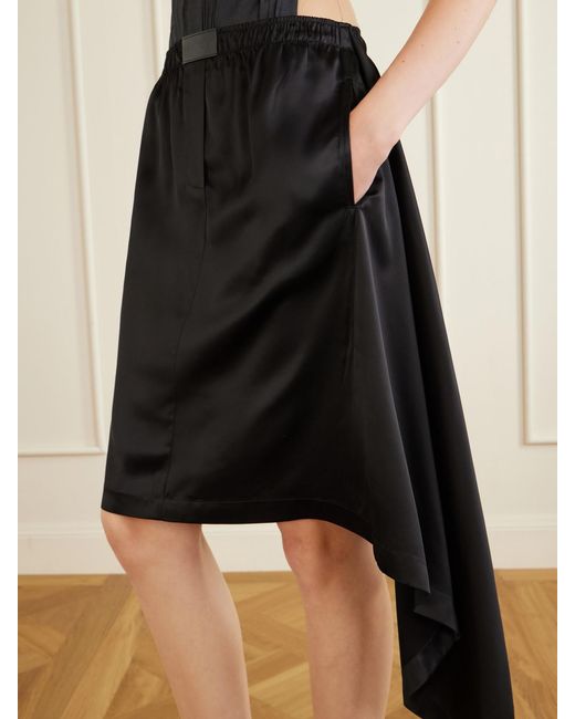 Courreges Black Logo-Trimmed Satin Midi Skirt