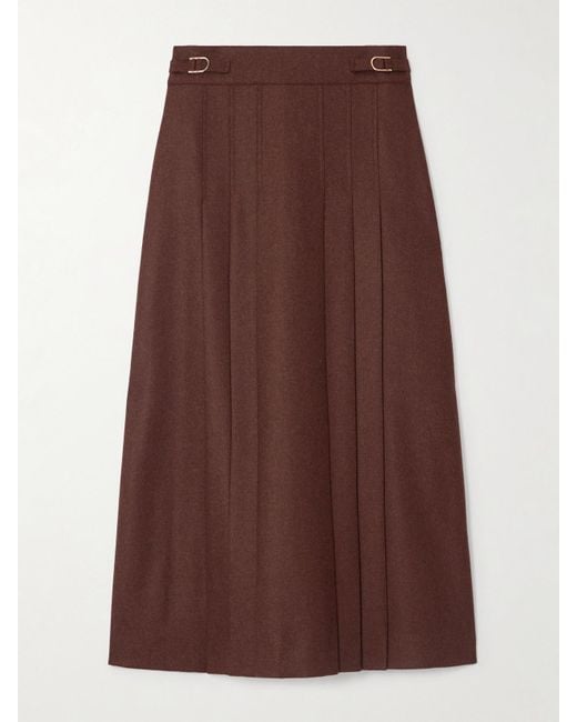Gabriela Hearst Brown Wesley Pleated Wool And Cashmere-Blend Twill Midi Skirt