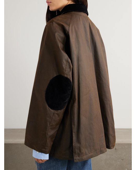 Totême  Brown Oversized Corduroy-Trimmed Waxed Organic Cotton Jacket