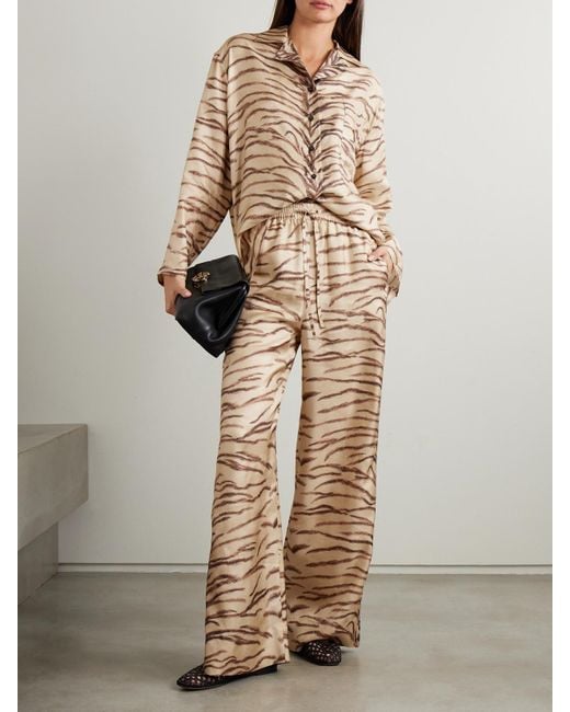 Stella McCartney Natural Tiger-Print Silk-Twill Wide-Leg Pants