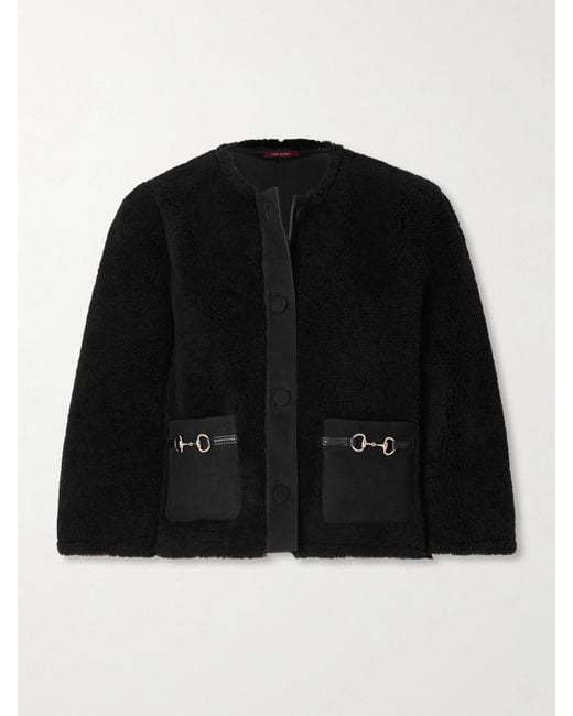 Gucci Black Cropped Horsebit-Detailed Shearling Jacket