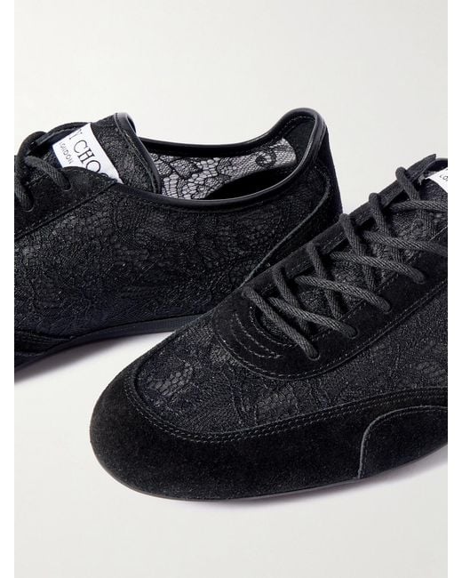 Jimmy Choo Black Sunny Leather-Trimmed Suede And Lace Sneakers