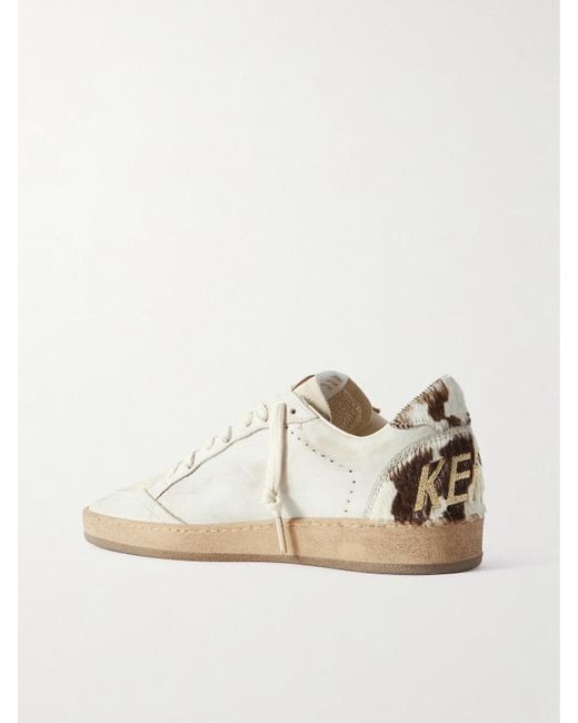 Golden Goose Deluxe Brand White Ball Star Calf Hair And Suede-Trimmed Distressed Leather Sneakers