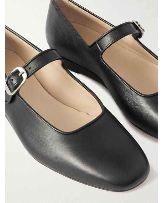 Le Monde Beryl Black Leather Mary Jane Ballet Flats