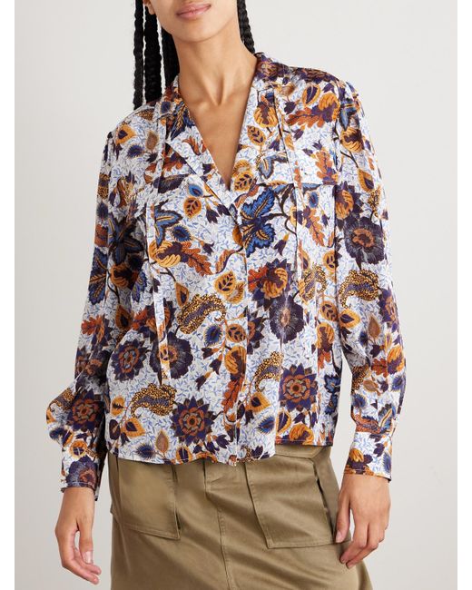 Ulla Johnson Blue Florian Printed Silk Blouse
