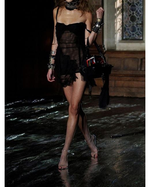 Dilara Findikoglu Black Cold Morning Lace-Trimmed Sheer Tulle Mini Dress