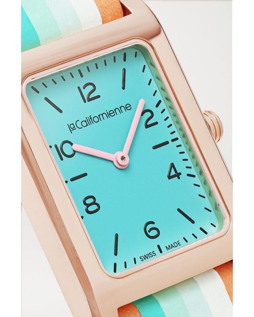 La Californienne Blue Daybreak 24Mm Rose-Plated Striped Leather Watch