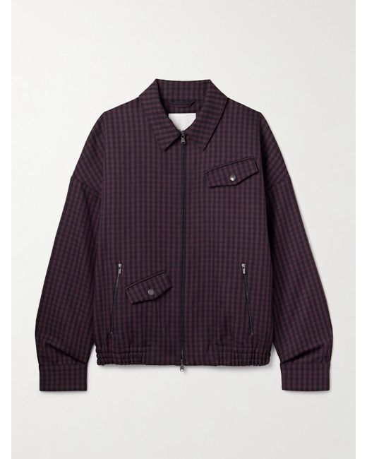 Tibi Purple Jules Gingham Wool Bomber Jacket