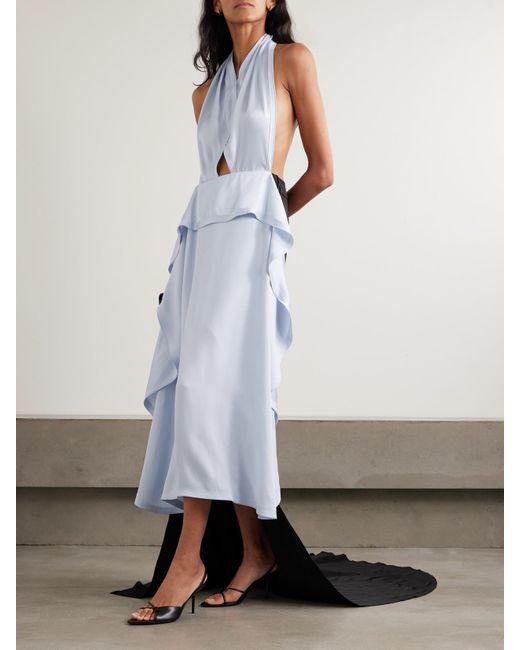 Robe Longue Dos Nu En Crêpe Satiné Et En Cady À Drapés Victoria Beckham en coloris White