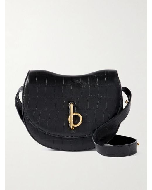 Burberry Black Croc-Effect Leather Shoulder Bag