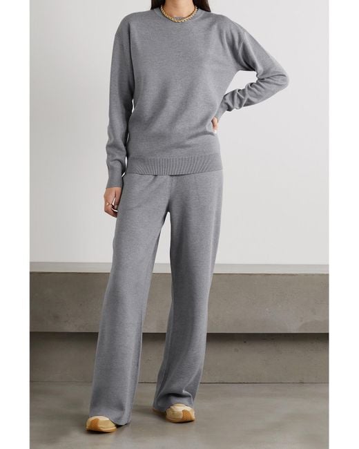 Olivia Von Halle Gray Carmel Silk And Cashmere-Blend Sweatshirt And Track Pants Set