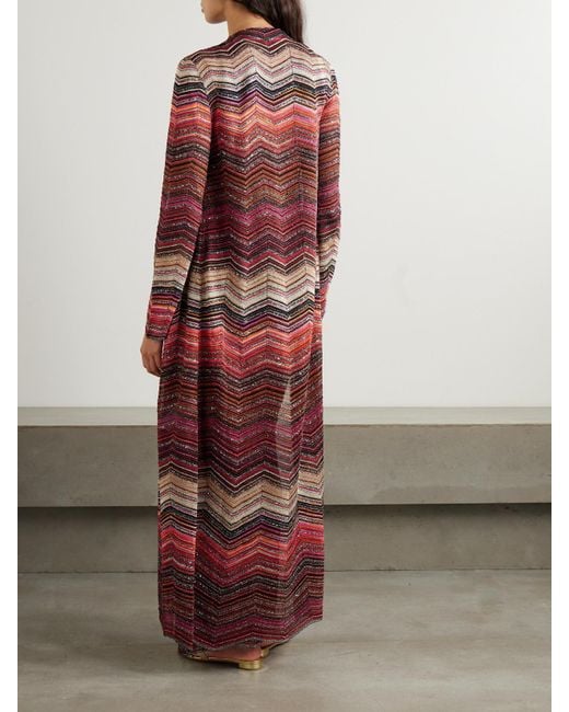Missoni Red Mare Cardigan Aus Gestreiftem Metallic-Häkelstrick Mit Pailletten