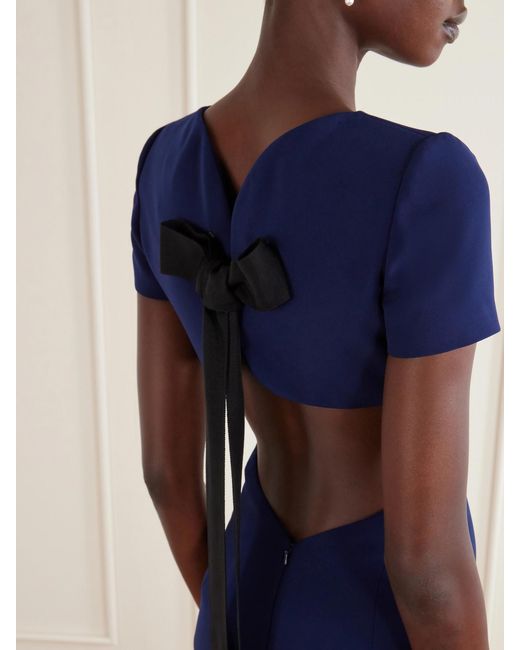 Carolina Herrera Blue Bow-Embellished Cut-Out Crepe Midi Dress