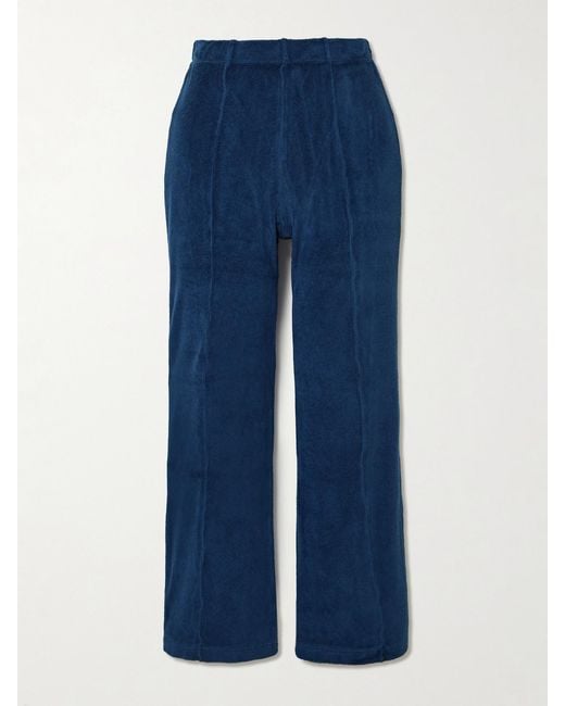 Suzie Kondi Blue Fili Kick Cropped Cotton-Blend Terry Flared Pants