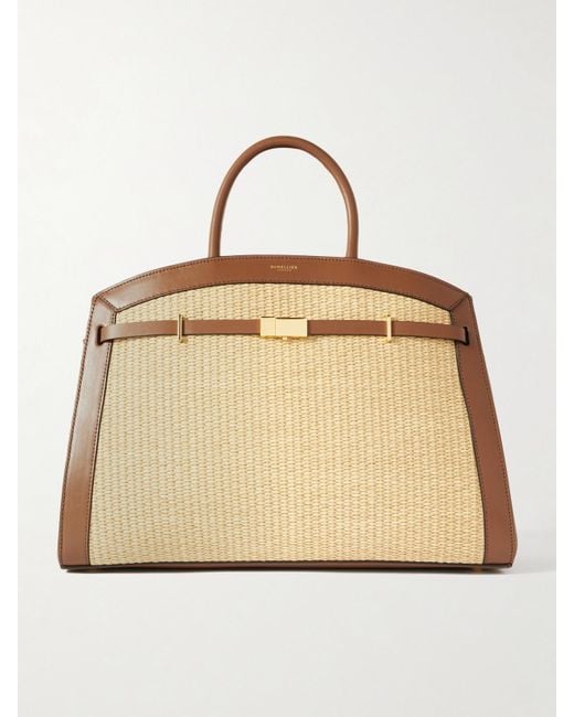 DeMellier London Natural The Hudson Leather-Trimmed Raffia Tote