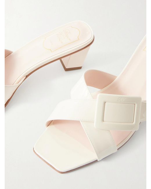 Roger Vivier Natural 45 Buckled Patent-Leather Mules