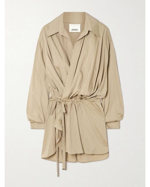 Isabel Marant Natural Keren Belted Gathered Modal-Blend Wrap Blouse