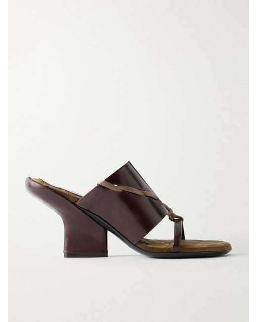 Dries Van Noten Brown Satin-Trimmed Leather Mules