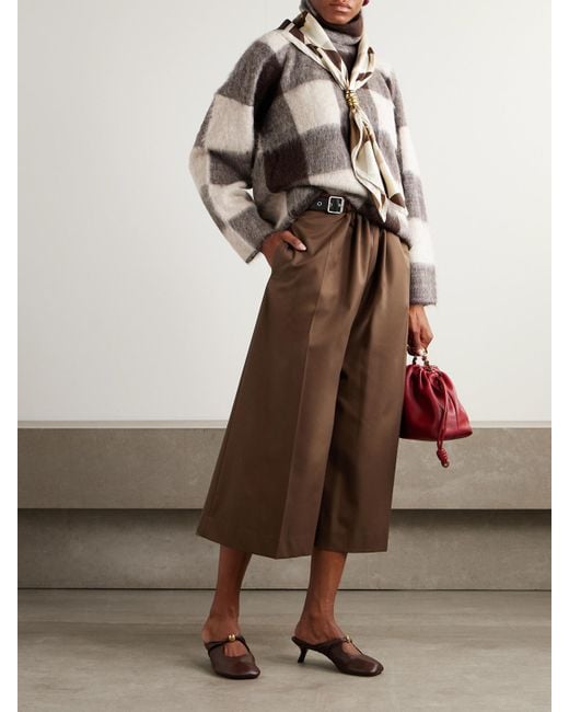 Loewe Brown Verkürzte Hose Mit Weitem Bein Aus Twill Aus Einer Baumwoll-Seidenmischung Mit Lederbesätzen