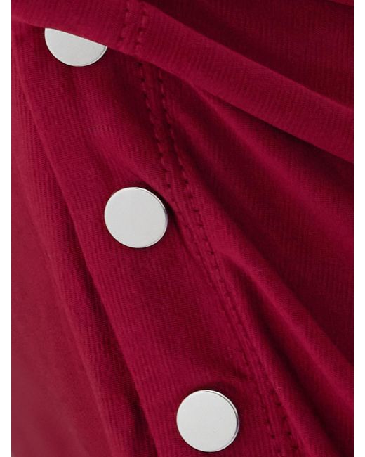 Rabanne Red Midirock Aus Glänzendem Jersey Mit Raffungen