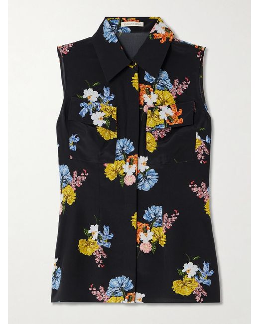 Emilia Wickstead Blue Navanne Floral-Print Silk Crepe De Chine Blouse