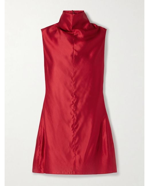 Khaite Red Daria Satin-Crepe Turtleneck Mini Dress