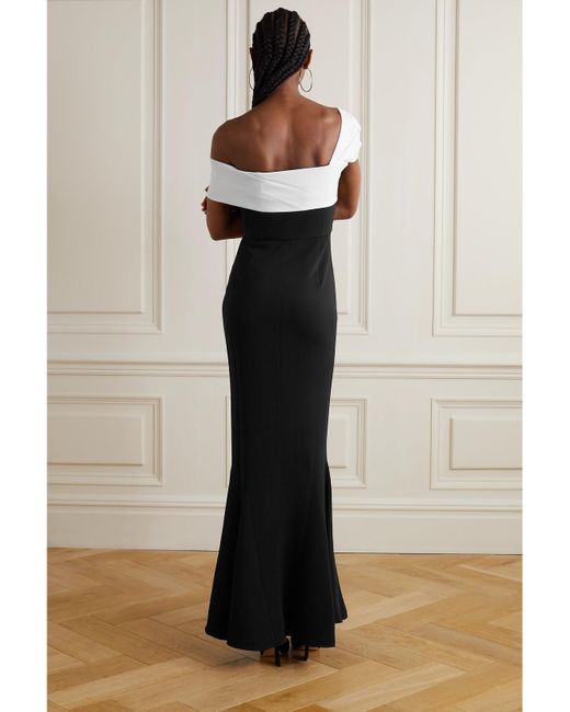 Roland Mouret Black Asymmetrisches, Zweifarbiges Maxikleid Aus Cady