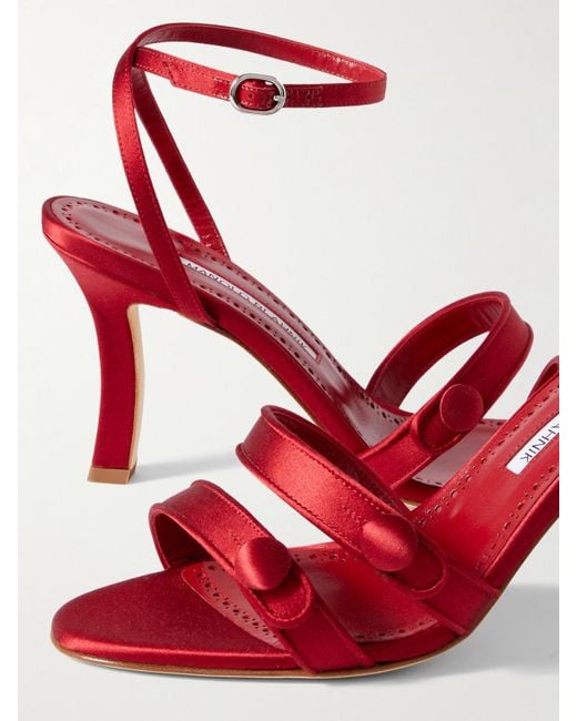 Manolo Blahnik Red Neusita 90 Satin Sandals