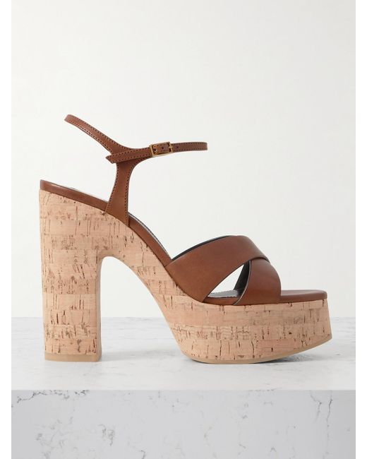 Saint Laurent Brown Bianca Leather Platform Sandals