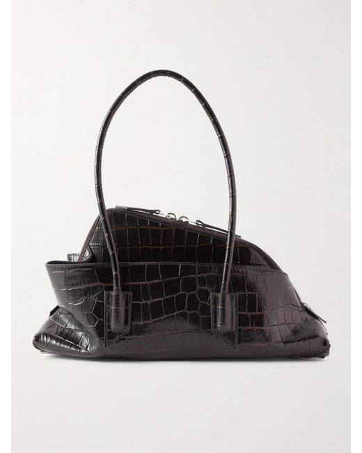 The Attico Black La Passeggiata Small Asymmetric Croc-Effect Leather Tote