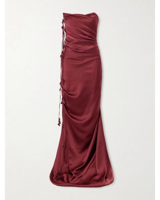 Marmar Halim Red Embellished Draped Satin Bustier Gown