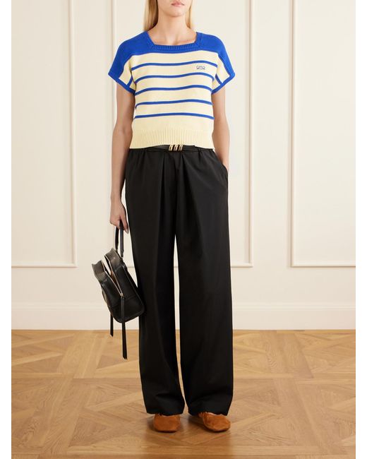 Loewe Blue Anagram-Embroidered Striped Cotton And Wool-Blend Sweater