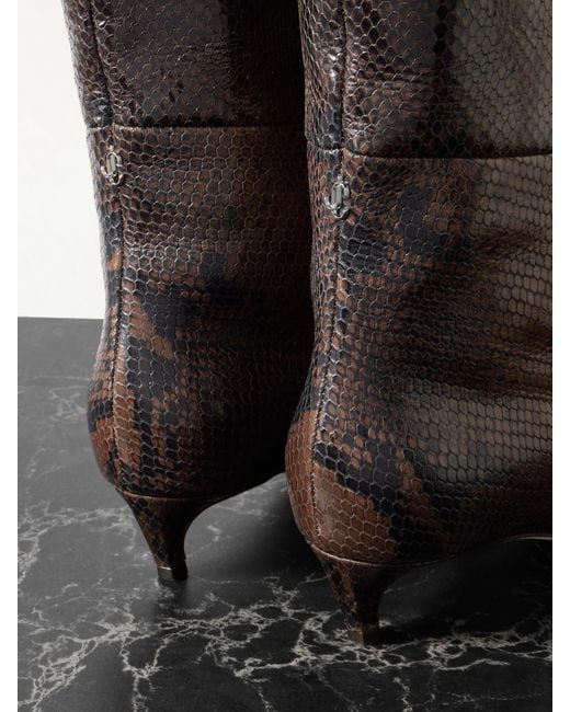 Jimmy Choo Black Maxima 35 Kniehohe Stiefel Aus Leder Mit Schlangeneffekt