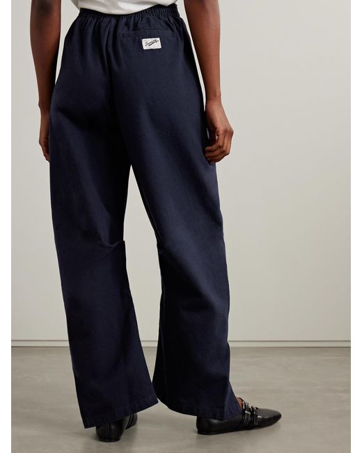 Sea Blue Carolyn Belted Pleated Cotton-Canvas Barrel-Leg Pants