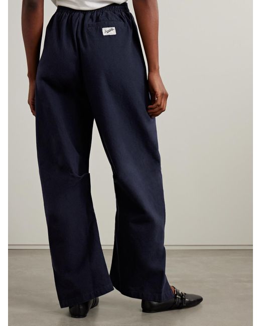 Sea Blue Carolyn Belted Pleated Cotton-Canvas Barrel-Leg Pants