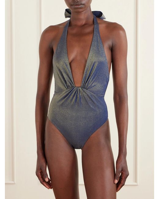 Zimmermann Blue Aster Twisted Halterneck Swimsuit